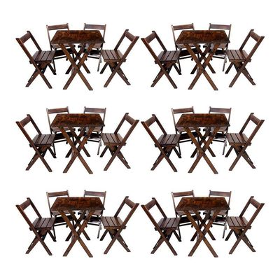 Kit 6 Conjuntos De Mesa Dobrável 60x60cm Com 4 Cadeiras Em Madeira Maciça - Imbuia - Marrom
