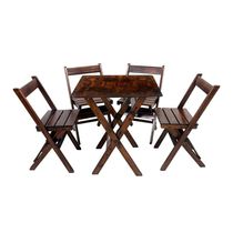 Kit 2 Conjuntos De Mesa Dobrável 60x60cm Com 4 Cadeiras Em Madeira Maciça - Imbuia - Marrom