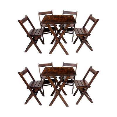 Kit 2 Conjuntos De Mesa Dobrável 60x60cm Com 4 Cadeiras Em Madeira Maciça - Imbuia - Marrom