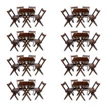 Kit 8 Conjuntos De Mesa Dobrável 60x60cm Com 4 Cadeiras Em Madeira Maciça - Imbuia - Marrom
