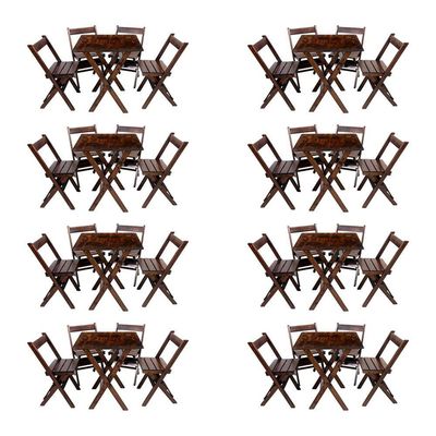 Kit 8 Conjuntos De Mesa Dobrável 60x60cm Com 4 Cadeiras Em Madeira Maciça - Imbuia - Marrom