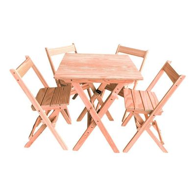 Kit 6 Conjuntos Mesa Dobrável 70x70cm Para Bar Com 4 Cadeiras Em Madeira Maciça - Cru - Bege