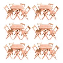 Kit 6 Conjuntos Mesa Dobrável 70x70cm Para Bar Com 4 Cadeiras Em Madeira Maciça - Cru - Bege