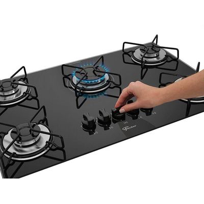 Cooktop A Gás 5 Bocas Fit Line Fischer Preto Bivolt