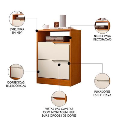 Mesa De Cabeceira 2 Gavetas Sole Flex Cinamomo/off White - Albatroz