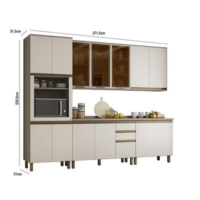 Cozinha Completa 6 Peças Connect Duna-cristal Com Aéreo 3 Portas Vidro - Móveis Henn Duna-cristal