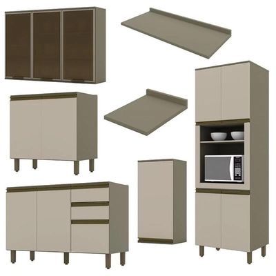 Cozinha Completa 6 Peças Connect Duna-cristal Com Aéreo 3 Portas Vidro - Móveis Henn Duna-cristal