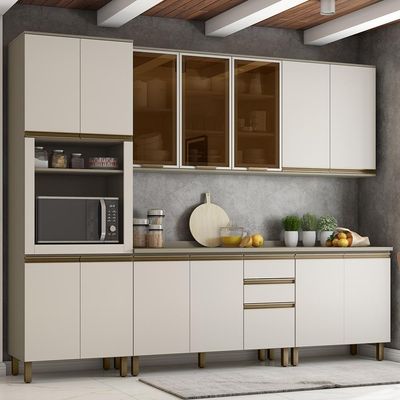 Cozinha Completa 6 Peças Connect Duna-cristal Com Aéreo 3 Portas Vidro - Móveis Henn Duna-cristal