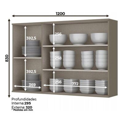 Armário Aéreo 3 Portas De Vidro 120cm Connect Duna-cristal - Móveis Henn Duna-cristal