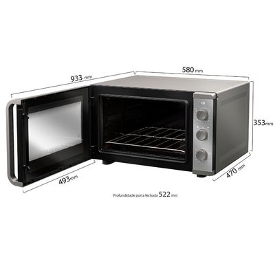 Forno Elétrico De Bancada Mueller Espelhado 50 Litros E 3 Modos De Assar MFB50K Cinza 110V
