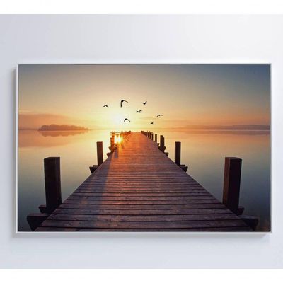 Quadro Pássaros Voando No Pôr Do Sol Medidas 90x60 Cm Impressão Vidro Acrílico