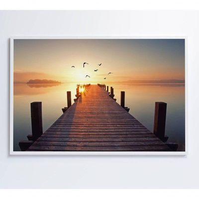 Quadro Pássaros Voando No Pôr Do Sol Medidas 90x60 Cm Impressão Vidro Acrílico