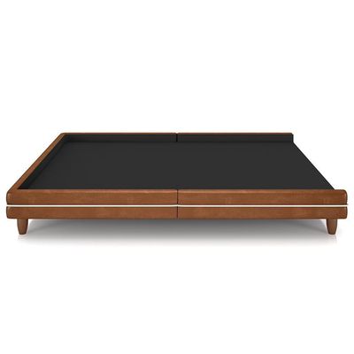 Cama Casal Queen Base Box Pés Madeira 168cm Suném P05 Couríssimo Whisky Bouclê Cru - Lyam Decor
