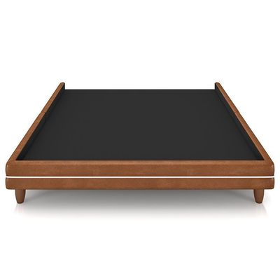 Cama Casal Queen Base Box Pés Madeira 168cm Suném P05 Couríssimo Whisky Bouclê Cru - Lyam Decor