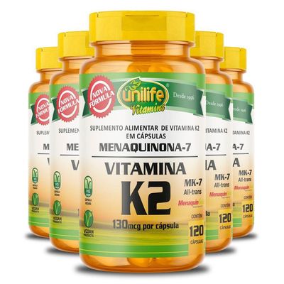 Kit 5 Vitamina K2 Menaquinona-7 Unilife 120 Cápsulas