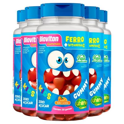 Kit 5 Gummy Kids Ferro + C Unilife 30 Gomas Laranja