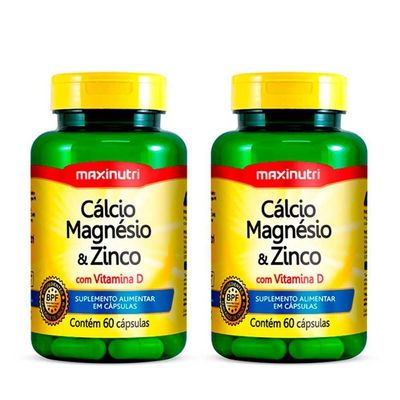 Kit 2 Cálcio Magnésio Zinco Vitamina D Maxinutri 60 Capsulas