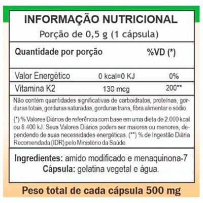 Vitamina K2 Menaquinona-7 Unilife 120 Cápsulas