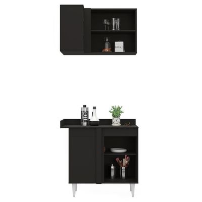 Balcão 1 Porta Denver E Armário Aéreo Austin De Canto Preto - Lumil