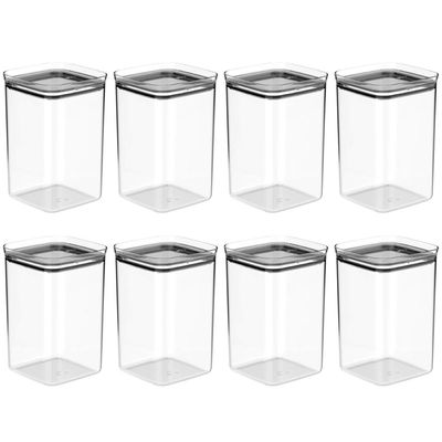 Kit 8 Potes Herméticos 3,5L Porta Mantimentos Ou Block Plástico Natural Quadrado