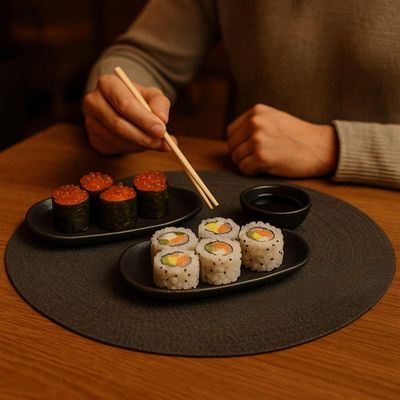 Kit 40 Travessas Rasas Sushi 16x8cm Orgânico Preto Matte Restaurante Japonês Buffet Porto Brasil