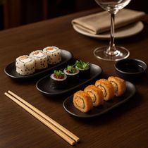 Kit 15 Travessas Cerâmica para Sushi 16,5x8cm Orgânico Preto Fosco Restaurante Porto Brasil