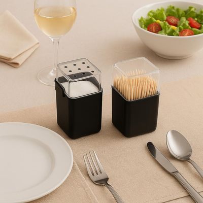 Kit para Restaurante 24 Saleiros e 24 Paliteiros de Mesa 70 ml Coza Plástico Preto