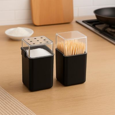 Kit para Restaurante 24 Saleiros e 24 Paliteiros de Mesa 70 ml Coza Plástico Preto