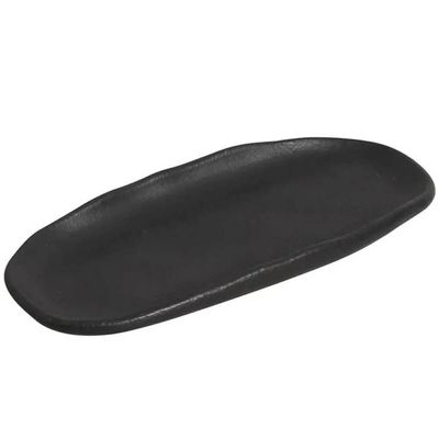Kit 20 Travessas Sushi 16x8cm Rasas Cerâmica Orgânico Preto Matte Restaurante Japonês