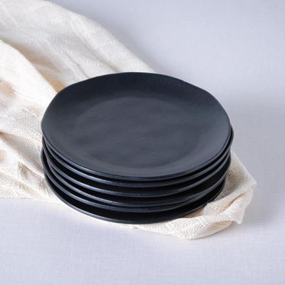 Jogo 12 Pratos de Sobremesa Porto Brasil 19cm Cerâmica Preto Fosco Mousse Petit Gâteau Brownie