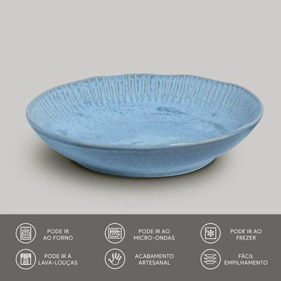 Conjunto 12 Pratos Rasos e Fundos Cerâmica Azul Breeze Porto Brasil Mesa Posta