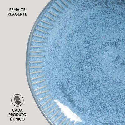 Conjunto 12 Pratos Rasos e Fundos Cerâmica Azul Breeze Porto Brasil Mesa Posta