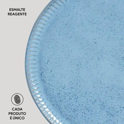 Conjunto 12 Pratos Rasos e Fundos Cerâmica Azul Breeze Porto Brasil Mesa Posta