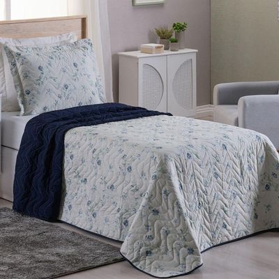 Cobre Leito Solteiro Colori Dupla Face 200 Fios Estampado 2 Peças - Marie Azul