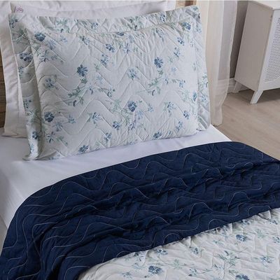 Cobre Leito Solteiro Colori Dupla Face 200 Fios Estampado 2 Peças - Marie Azul