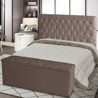 Kit Cabeceira De Cama Box E Calçadeira Baú Paris Casal 140 Cm Capitonê Suede Rosê Do Lar Móveis