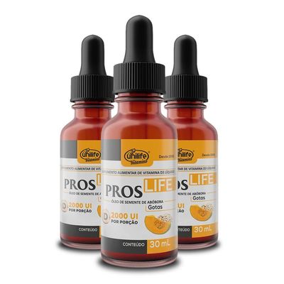 Kit 3 Vitamina D3 Proslife óleo De Semente De Abóbora 2000 Ui Unilife 30ml