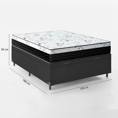 Cama Baú Casal 138 Tecido Sintético Preto Com Colchão Espuma D33 One Face Preto Bello - 58x138x188