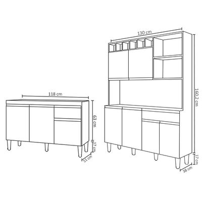 Cozinha Compacta Alice E Balcão Gabinete Sem Tampo Tatiane 120cm Cinza - Ajl Móveis
