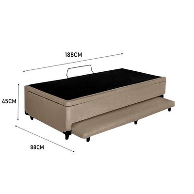 Cama Box Baú Auxiliar Solteiro Sintético Espuma 8cm 45x88x188 Bege