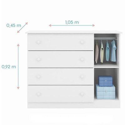 Dormitório Infantil Lívia Guarda Roupa, Cômoda E Berço Tico Branco - Phoenix Baby Branco