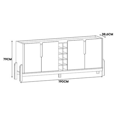 Buffet Aparador Lizz 190cm 4 Portas Com Adega Cedro - Casa D Cedro