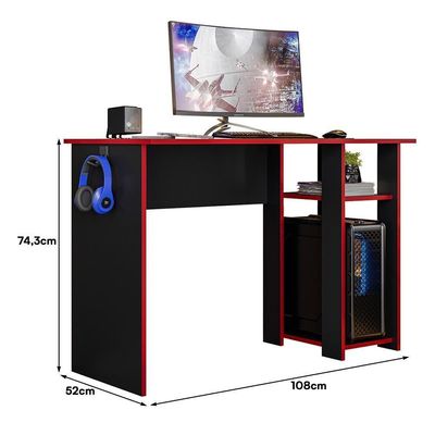 Mesa Para Computador Gamer Slim Preto-vermelho - Peternella Móveis Preto-vermelho