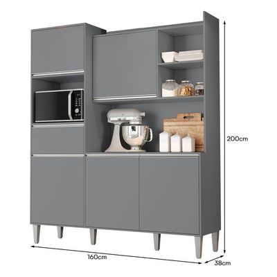 Cozinha Compacta Isabel 5 Portas E 1 Gaveta Cinza - Ajl Móveis Cinza