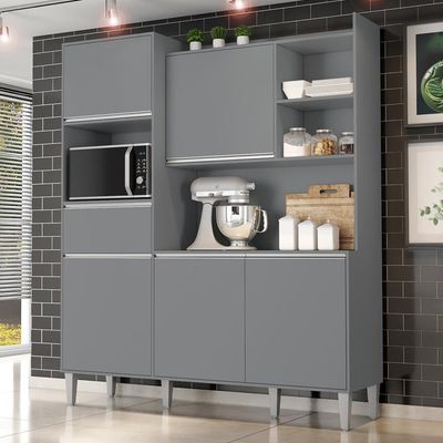 Cozinha Compacta Isabel 5 Portas E 1 Gaveta Cinza - Ajl Móveis Cinza