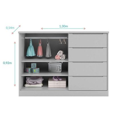 Cômoda Infantil Pérola Com 2 Portas E 4 Gavetas Cinza - Phoenix Baby Cinza