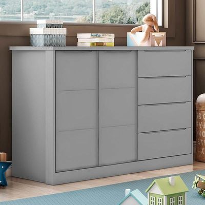 Cômoda Infantil Pérola Com 2 Portas E 4 Gavetas Cinza - Phoenix Baby Cinza