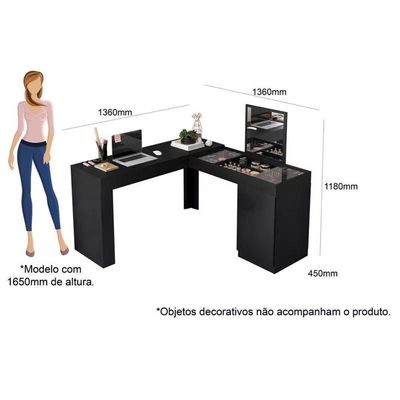 Escrivaninha Penteadeira Camarim De Canto Star Preto - Mobler Preto