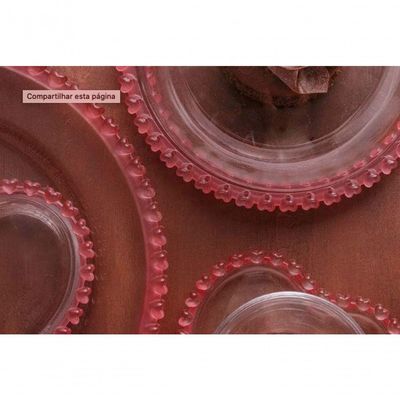 Prato Sobremesa De Cristal Coração Borda Rosa Lyor 20cm