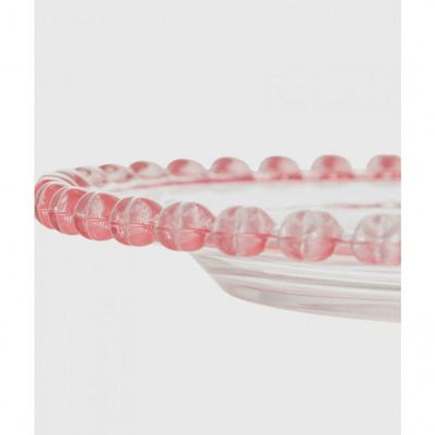 Prato Sobremesa De Cristal Coração Borda Rosa Lyor 20cm